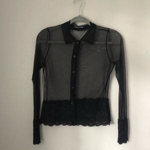 Mesh and Lace Button Down
